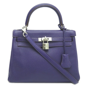 Hermes Kelly 25 ???N Engraved Ladies Handbag Taurillon Clemence Iris (Purple)