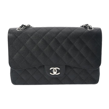 CHANEL Matelasse W Flap Chain Shoulder 30cm Black A58600 Women's Caviar Skin Bag
