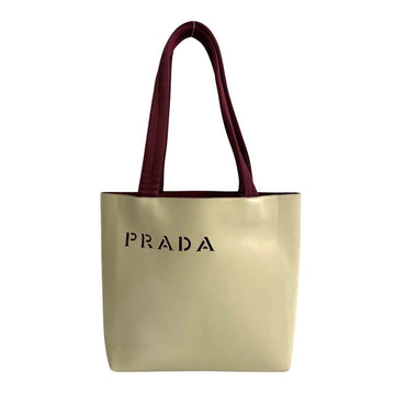PRADA punching logo suede calf leather genuine handbag mini tote bag white Bordeaux 23681