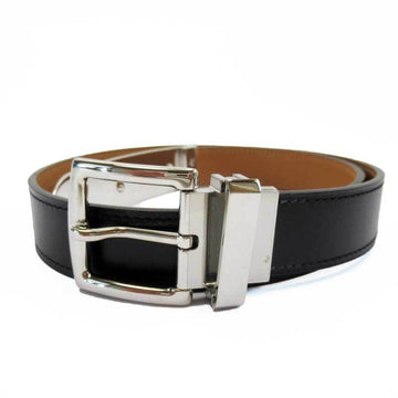 HERMES belt 75cm black brown silver leather