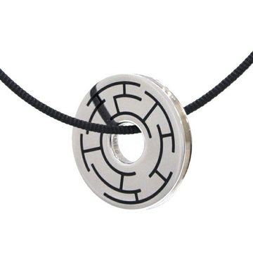 Hermes Circle Plate Necklace Silver Black Choker HERMES Unisex Round Brand