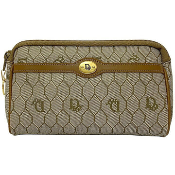 Christian Dior Pouch Gray Beige Gold Honeycomb PVC Leather Women's Accessories Makeup CD
