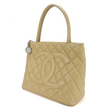 CHANEL Tote Bag Reproduction A01804 Caviar Skin Coco Mark Beige No. 5 Leather Women's skin
