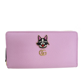 Gucci 499337 GG Marmont Bosco Zip Around Wallet Round Purse Light Pink Dog Boston Terrier