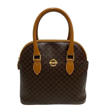 CELINE Vintage Macadam Circle Logo Hardware Leather Genuine Handbag Mini Tote Bag Brown