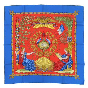 HERMES Carre 90 Scarf Silk Blue Red Pattern Commemorating the French Revolution