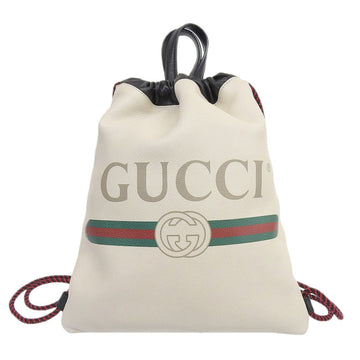 Gucci Bag Ladies Knapsack Handbag 2way Print Leather Ivory 523586