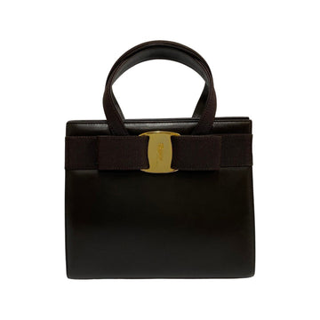 SALVATORE FERRAGAMO Vara Ribbon Hardware Leather Genuine Handbag Mini Tote Bag Brown