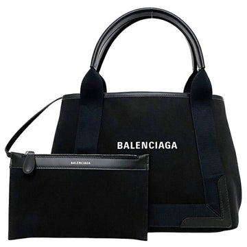 BALENCIAGA Tote Bag Navy Cabas S Small Black 339933 Canvas Leather  Handbag Ladies