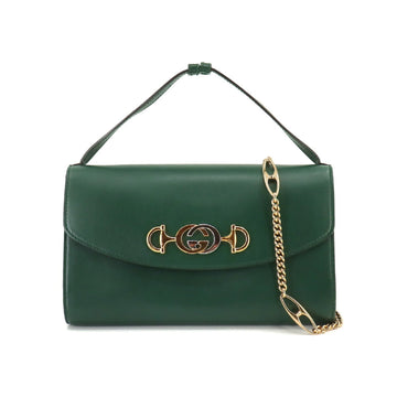 GUCCI Zumi 2way hand chain shoulder bag leather green 572375 gold silver metal fittings Bag