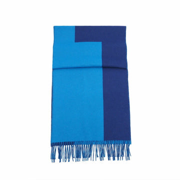 HERMES Double H Cashmere Muffler Blue Cyan Ankle H259076S Ladies
