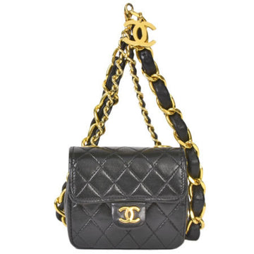 Chanel Coco Mark Mini Matrasse Waist Pouch Belt Bag Black Lambskin
