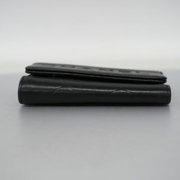 CHANELAuth  Matelasse Key Case Silver Metal Fittings Leather Key Case Black