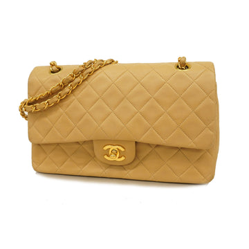 Chanel Shoulder Bag Matelasse W Flap W Chain Lambskin Beige Gold metal
