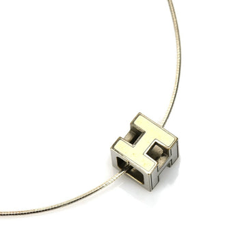 HERMES necklace H cube caged ash metal/enamel silver/off-white ladies