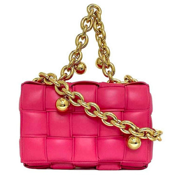 BOTTEGA VENETA Shoulder Bag The Chain Cassette Pink Gold Maxi Intrecciato 631421 2way Leather Flap Women's