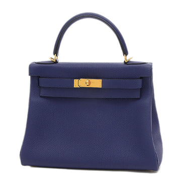 Hermes Kelly 28 Inner Sewn Togo Blue Ankle C Engraved Handbag