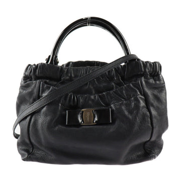 SALVATORE FERRAGAMO Vara Handbag 21 C793 Leather Enamel Black Bronze Hardware 2WAY Shoulder Bag Ribbon