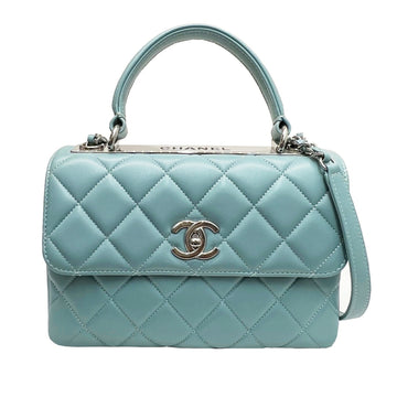 CHANEL Trendy CC Top Handle Flap Bag 2way Shoulder Coco Mark Silver Metal Fittings Blue Leather 24 Series A92236 Women's Handbag