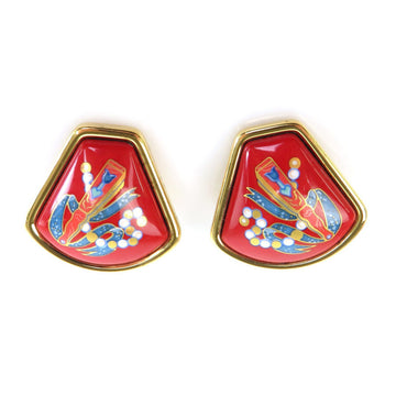 HERMES Earrings Cloisonne Metal/Enamel Gold/Red/Multicolor Women's