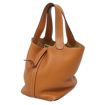 Hermes Picotane PM J Stamp Women's Taurillon Clemence Leather Handbag Gold