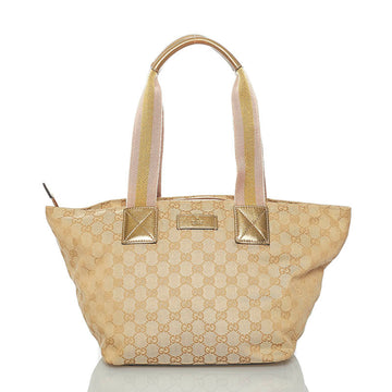 Gucci GG Canvas Sherry Line Tote Bag 131230 Gold Pink Leather Ladies GUCCI