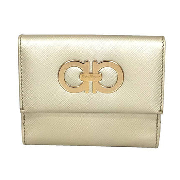 Salvatore Ferragamo Folded Wallet Gancini Leather Champagne Gold Ladies