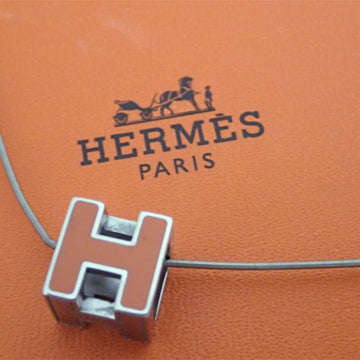 HERMES necklace H cube caged ash metal/enamel silver x orange unisex