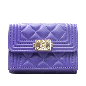 CHANEL Boy Chanel Folded Wallet Purple Lambskin