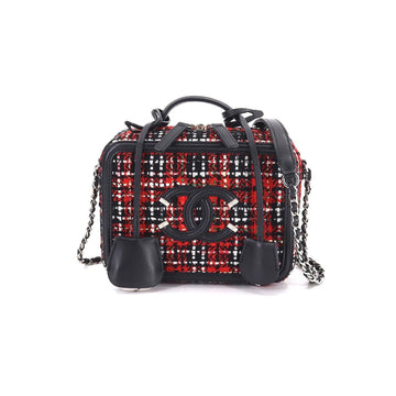 Chanel CC filigree 2way hand chain shoulder bag tweed leather red black A93342 Filigree Bag