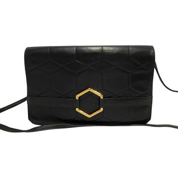 CHRISTIAN DIOR Honeycomb Hardware Leather Genuine 2way Clutch Bag Mini Shoulder Black