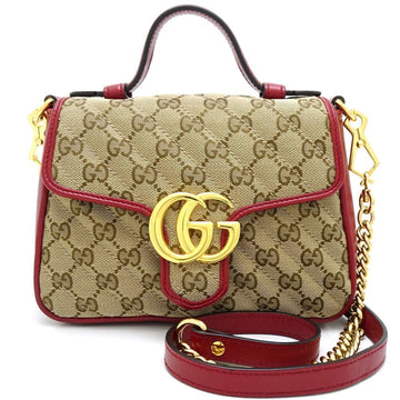 GUCCI Mini Top Handle Bag 573571 2Way GG Canvas x Leather Beige Red 350651