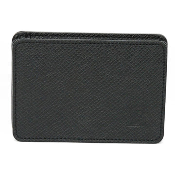 LOUIS VUITTON Coin Case Purse LV Logo Embossed Black Snap Button Compact Wallet Taiga Noir M30598 Men's