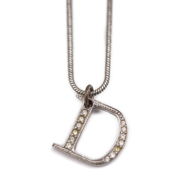 CHRISTIAN DIOR necklace metal rhinestone silver D logo