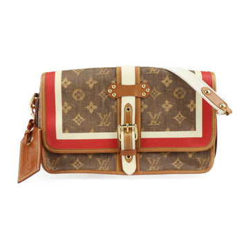 LOUIS VUITTON Porterilleur Monogram Tisse Shoulder Bag M56387 Coated Canvas Leather Brown Red White Messenger 2008 Collection Gold Metal Fittings