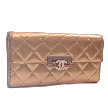 CHANEL Bifold Long Wallet Matelasse Coco Lock Flap Women's Gold Patent Leather A80768 Mark