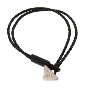 PRADA Triangle Leather Metal Black Silver Bracelet 0070  6B0070IL5
