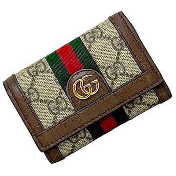 GUCCI Trifold Wallet Beige Brown GG Marmont Sherry 644334 PVC Canvas Leather  L-shaped Compact Ladies
