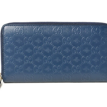 GUCCI Wallet Unisex  Long Round Leather Bee & GG Blue 406609