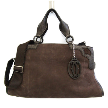 CARTIER Marcello Water Snake Women's Leather,Leather Handbag,Shoulder Bag Dark Brown