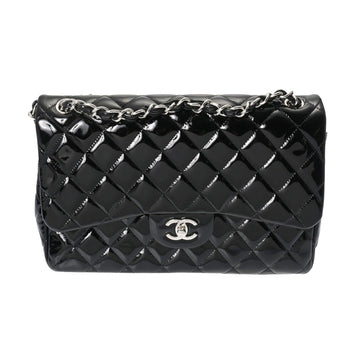 CHANEL Matelasse W Flap Chain Shoulder Black A28600 Women's Enamel Bag