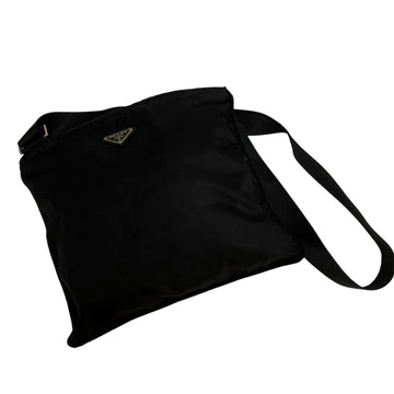 PRADA triangle logo metal fittings nylon leather mini shoulder bag pochette sacoche black