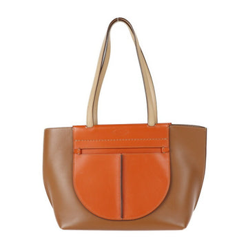 TOD'S Tasca Tote Bag Leather Brown Orange Beige Shoulder