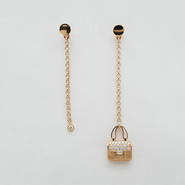HERMES Constance Chain Amulet Earrings Pink Gold x Diamond Women's