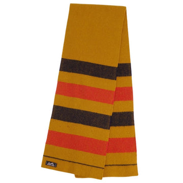 HERMES Muffler Rocaval Striped Wool Men's Women's Mustard/Orange/Navy