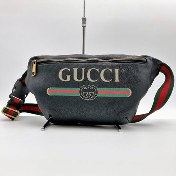 GUCCI 530412 Sherry Line Body Bag Waist Pouch Leather Black