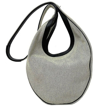 Hermes Shoulder Bag Sack Luco MM Gray Black Canvas Leather Toile Ash HERMES Turn Lock Different Material Natural