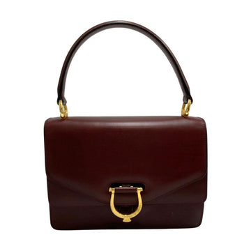 CELINE Vintage Logo Metal Fittings Calf Leather Genuine Handbag Mini Tote Bag Bordeaux