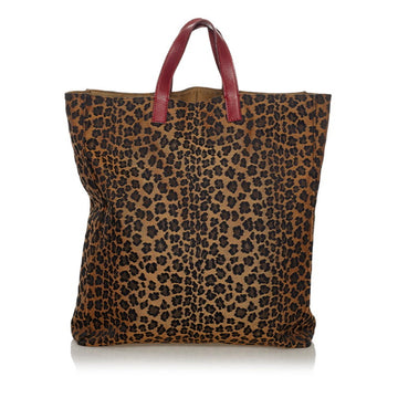 Fendi Leopard Print Tote Bag Handbag 8BH173 Yellow Black Red Canvas Leather Ladies FENDI