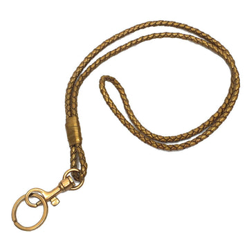 BOTTEGA VENETA Neck Strap Key Ring Keychain Intrecciato Leather Gold aq9409